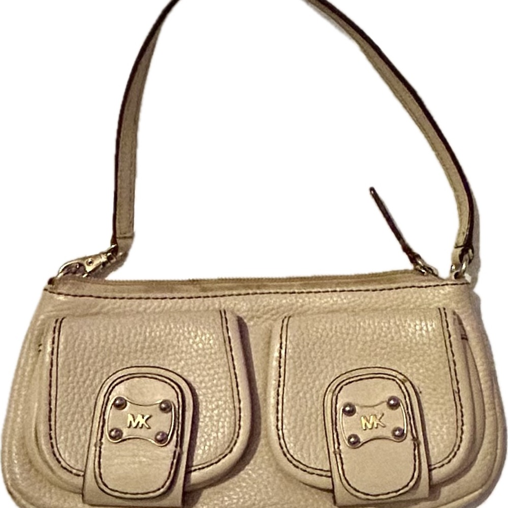 Michael Kors Zoe Vintage Small Pebbled Leather Pochette Cream Off-White